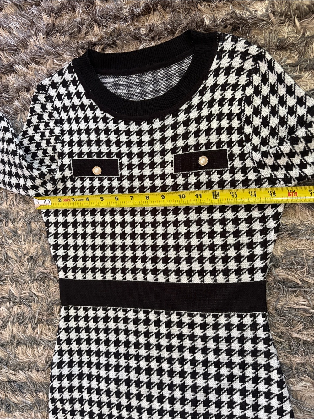 Black & White Houndstooth Long Sleeve Knit Dress Size S - Picture 5 of 7